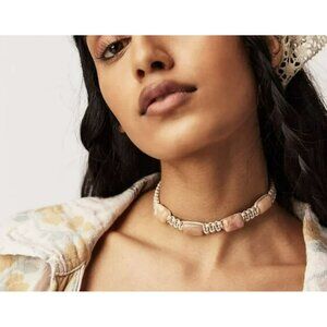 Free People Sweet Carolina Rose Quartz Macrame Choker Necklace NWT